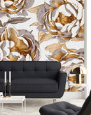 Large Gold Peonies Wallpaper
