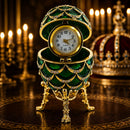 Green Enamel Pinecone Royal Inspired Imperial Easter Egg with Clock Surprise