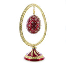 Red Enamel Jeweled Easter Egg in the Egg Shaped Display Holder Figurine