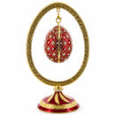 Red Enamel Jeweled Easter Egg in the Egg Shaped Display Holder Figurine