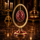 Red Enamel Jeweled Easter Egg in the Egg Shaped Display Holder Figurine