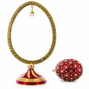 Red Enamel Jeweled Easter Egg in the Egg Shaped Display Holder Figurine