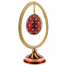 Red Enamel Jeweled Easter Egg in the Egg Shaped Display Holder Figurine