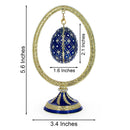 Blue Enamel Jeweled Easter Egg in the Egg Shaped Display Holder Figurine