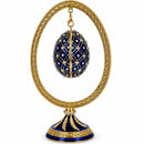 Blue Enamel Jeweled Easter Egg in the Egg Shaped Display Holder Figurine