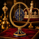 Blue Enamel Jeweled Easter Egg in the Egg Shaped Display Holder Figurine