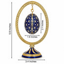 Blue Enamel Jeweled Easter Egg in the Egg Shaped Display Holder Figurine