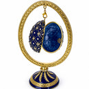 Blue Enamel Jeweled Easter Egg in the Egg Shaped Display Holder Figurine