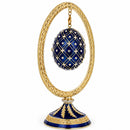 Blue Enamel Jeweled Easter Egg in the Egg Shaped Display Holder Figurine