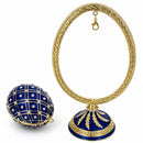 Blue Enamel Jeweled Easter Egg in the Egg Shaped Display Holder Figurine