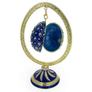 Blue Enamel Jeweled Easter Egg in the Egg Shaped Display Holder Figurine