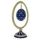 Blue Enamel Jeweled Easter Egg in the Egg Shaped Display Holder Figurine