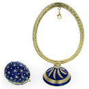 Blue Enamel Jeweled Easter Egg in the Egg Shaped Display Holder Figurine