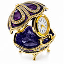 Bejeweled Purple Enamel Egg Figurine with Clock