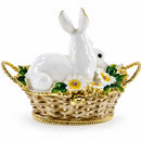 White Bunny Family in Easter Basket Trinket Box Figurine 2.5 Inches