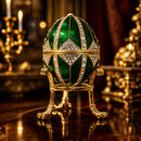 Crystal Rhombus on Green Enamel Royal Inspired Imperial Egg 3.15 Inches