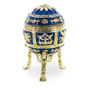 Blue Enamel Royal Inspired Imperial Easter Egg with Clock Surprise