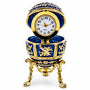 Blue Enamel Royal Inspired Imperial Easter Egg with Clock Surprise