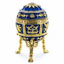 Blue Enamel Royal Inspired Imperial Easter Egg with Clock Surprise