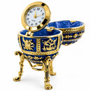 Blue Enamel Royal Inspired Imperial Easter Egg with Clock Surprise