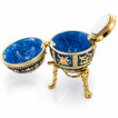 Blue Enamel Royal Inspired Imperial Easter Egg with Clock Surprise