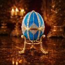 Crystal Rhombus on Blue Enamel Royal Inspired Metal Easter Egg 3.15 Inches