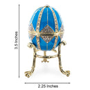 Crystal Rhombus on Blue Enamel Royal Inspired Metal Easter Egg 3.15 Inches