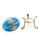 Crystal Rhombus on Blue Enamel Royal Inspired Metal Easter Egg 3.15 Inches