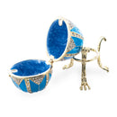 Crystal Rhombus on Blue Enamel Royal Inspired Metal Easter Egg 3.15 Inches