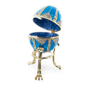 Crystal Rhombus on Blue Enamel Royal Inspired Metal Easter Egg 3.15 Inches