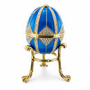 Crystal Rhombus on Blue Enamel Royal Inspired Metal Easter Egg 3.15 Inches