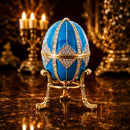 Crystal Rhombus on Blue Enamel Royal Inspired Metal Easter Egg 3.15 Inches