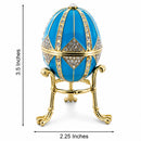 Crystal Rhombus on Blue Enamel Royal Inspired Metal Easter Egg 3.15 Inches