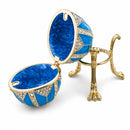 Crystal Rhombus on Blue Enamel Royal Inspired Metal Easter Egg 3.15 Inches