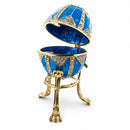 Crystal Rhombus on Blue Enamel Royal Inspired Metal Easter Egg 3.15 Inches