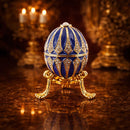 Blue Enamel Jeweled Royal Inspired Metal Easter Egg 3.25 Inches