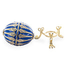 Blue Enamel Jeweled Royal Inspired Metal Easter Egg 3.25 Inches