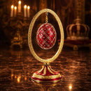 Red Enamel Jeweled Easter Egg in the Egg Shaped Display Holder Figurine