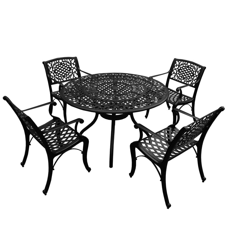 Outdoor Aluminum 5pc Round Patio Dining Set with Four Chairs