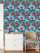 Voguish Pink Exotic Flowers Wallpaper Chic
