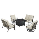 Black Aluminum Fire Table Set with Two Loveseats and Two Club Chairs
