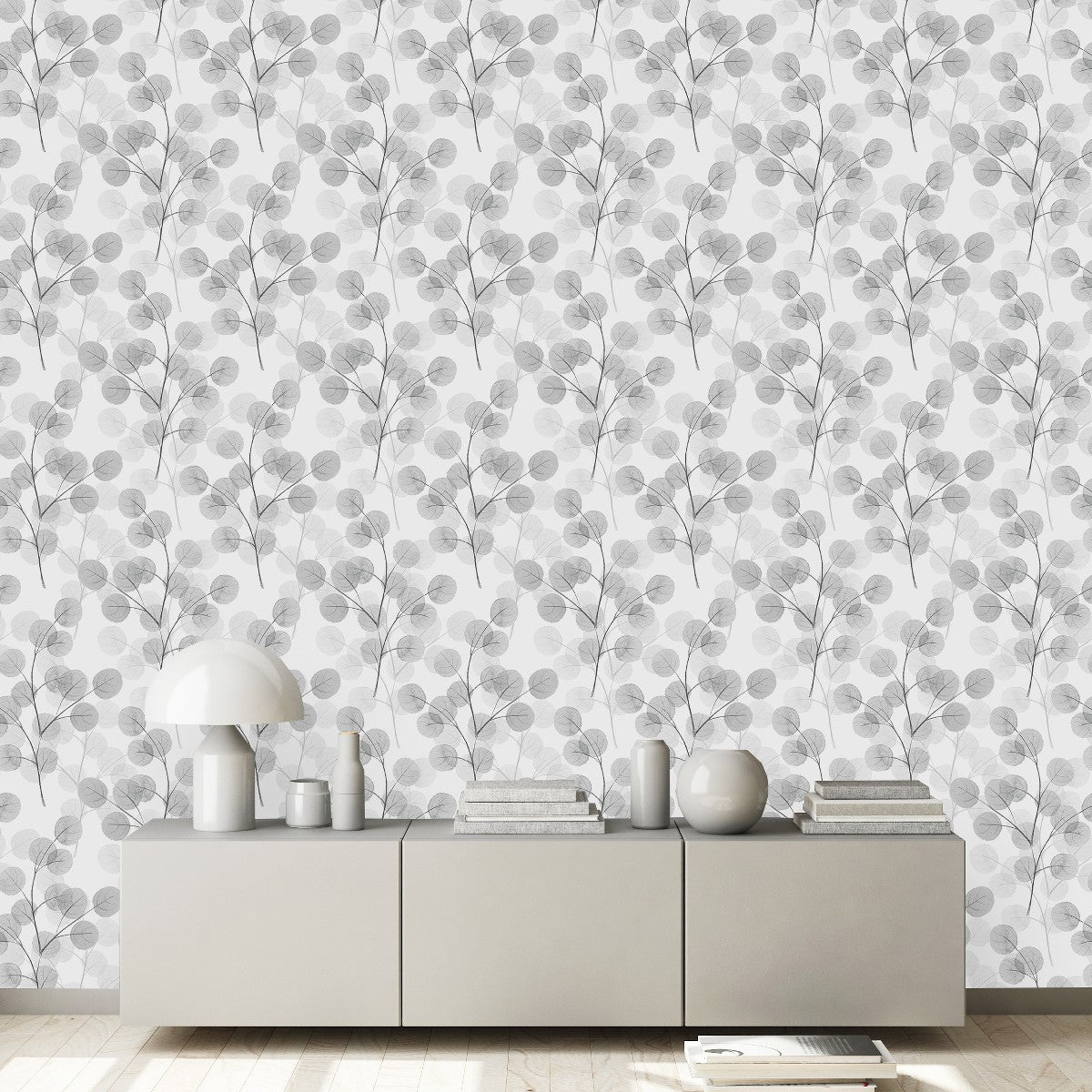 Voguish Grey Leaves Wallpaper Fashionable