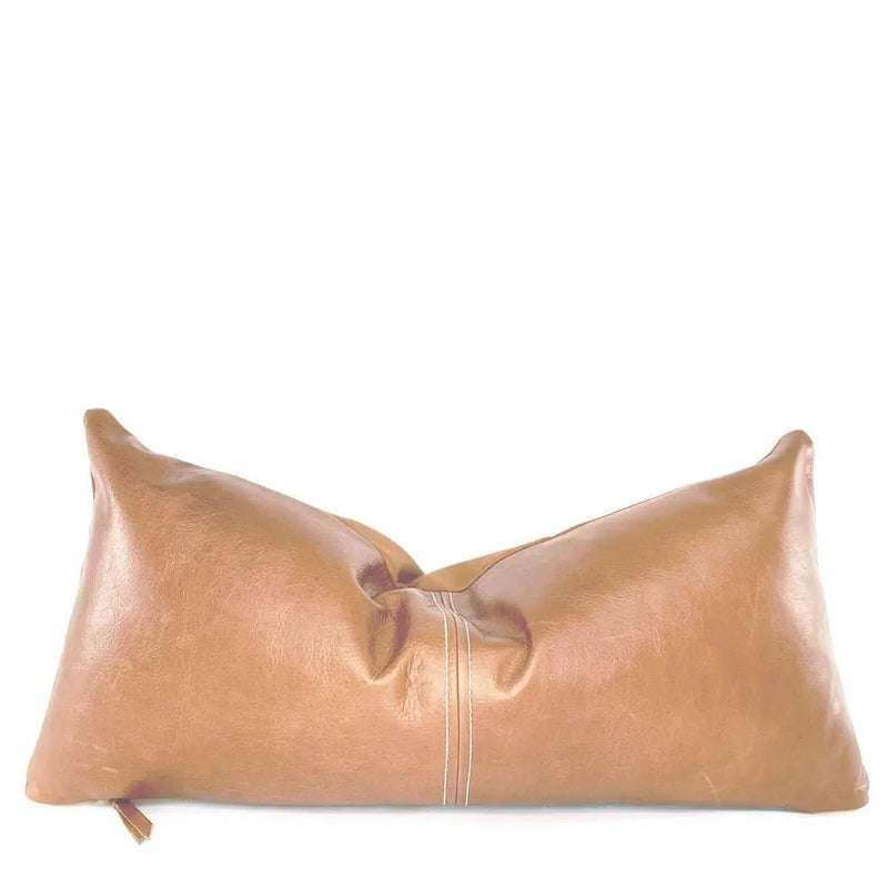 Queen Lumbar Leather Pillow - Tan Leather Pillow