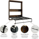 Queen Size Murphy Bed With LED Lights Rustic White Finish