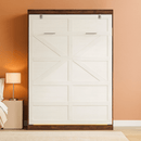 Queen Size Murphy Bed With LED Lights Rustic White Finish