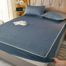 Quilted blue latex fitted sheet set bedroom cooling mattress pad