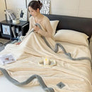 Quilted cream & gray plush blanket bedroom cozy cotton velvet