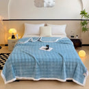 Quilted light blue & white imitation rabbit velvet warm bedroom blanket