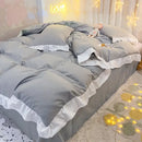 Quilted light blue & white ruffle duvet cover set bedroom bedding