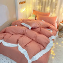 Quilted light blue & white ruffle duvet cover set bedroom bedding